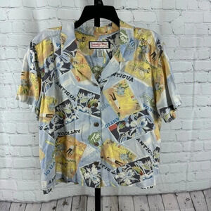 Jamaica Bay Antigua Novelty Print Tropical Button Down Shirt Size Petite XL